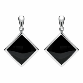 Sterling Silver Whitby Jet Rhombus Drop Earrings