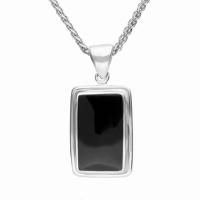 Sterling Silver Whitby Jet Ribbed Edged Oblong Necklace