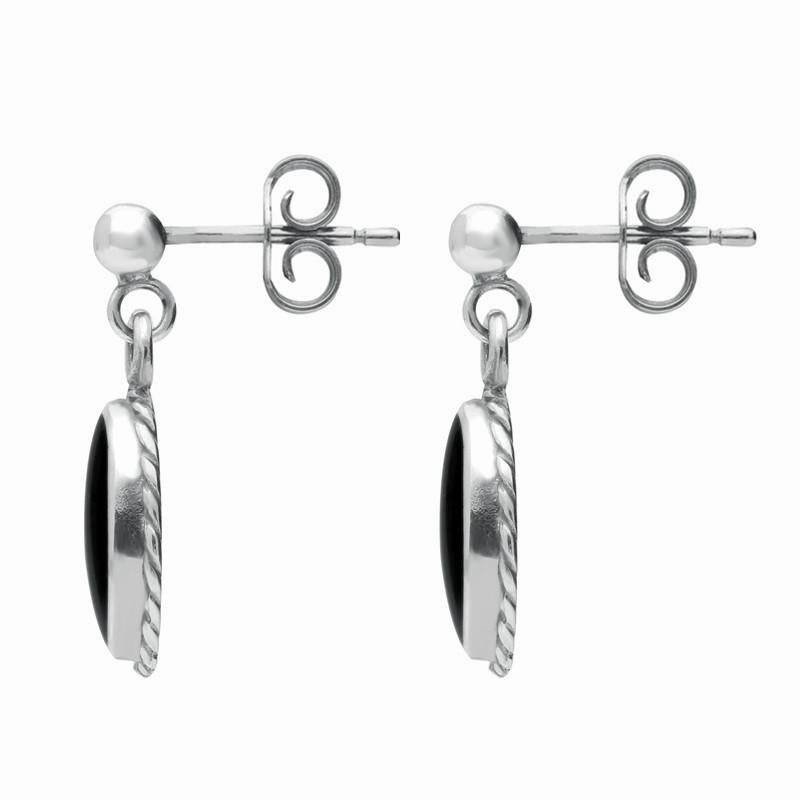 Sterling Silver Whitby Jet Rope Edge Oval Drop Earrings