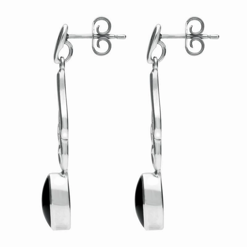 Sterling Silver Whitby Jet Scroll Drop Earrings