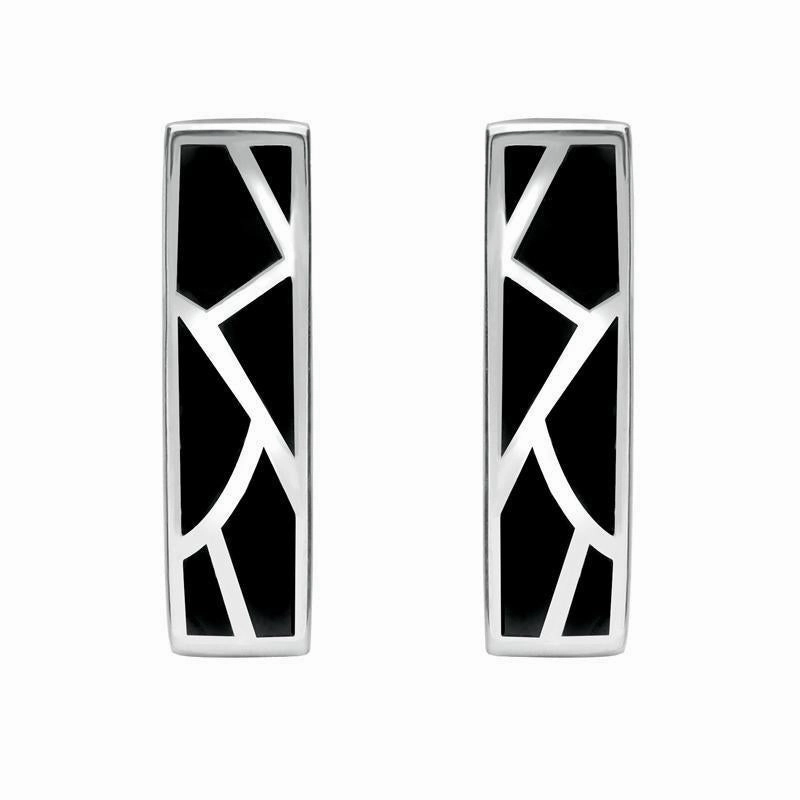 Sterling Silver Whitby Jet Six Stone Oblong Shaped Stud Earrings