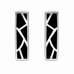 Sterling Silver Whitby Jet Six Stone Oblong Shaped Stud Earrings