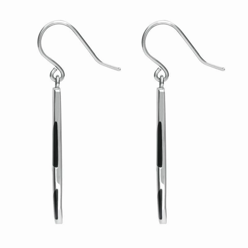 Sterling Silver Whitby Jet Slim Four Stone Drop Earrings