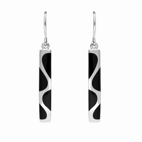 Sterling Silver Whitby Jet Slim Four Stone Drop Earrings