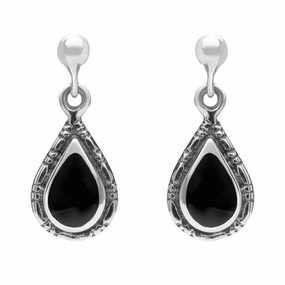 Sterling Silver Whitby Jet Small Pear Drop Earrings