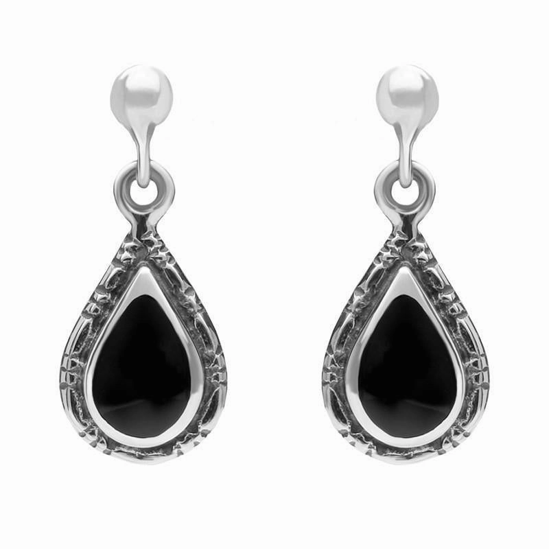 Sterling Silver Whitby Jet Small Pear Drop Earrings