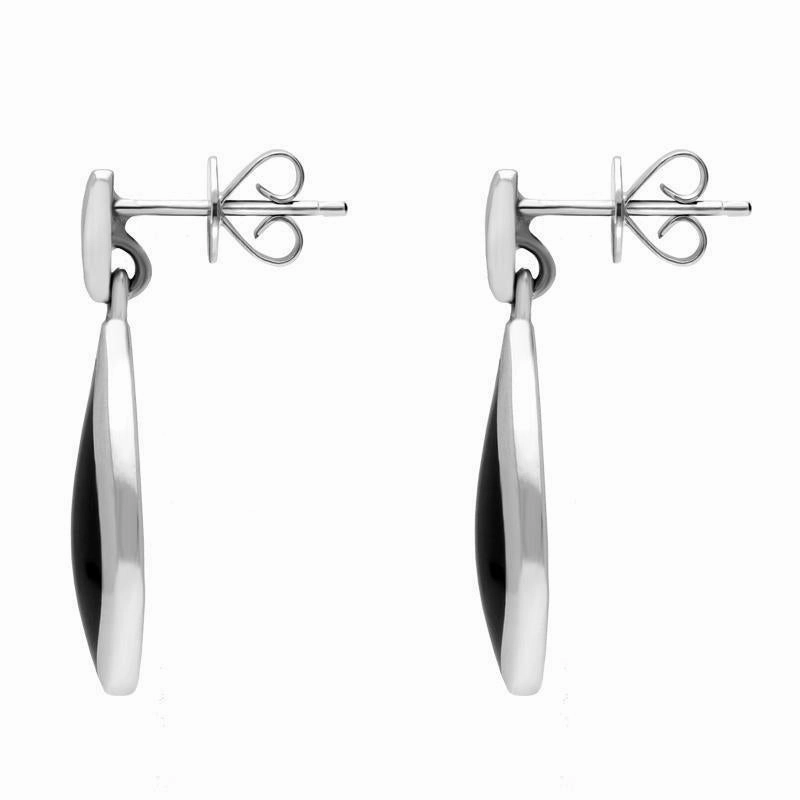 Sterling Silver Whitby Jet Small Pointed Pear Drop Earrings