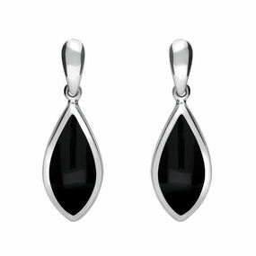 Sterling Silver Whitby Jet Small Pointed Pear Drop Earrings