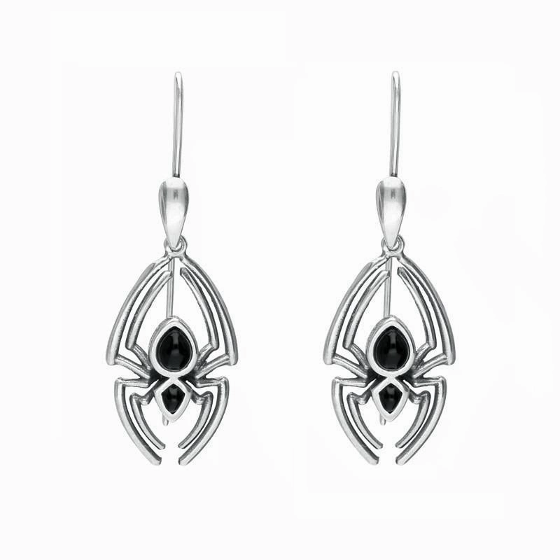 Sterling Silver Whitby Jet Spider Hook Drop Earrings