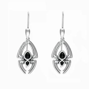 Sterling Silver Whitby Jet Spider Hook Drop Earrings