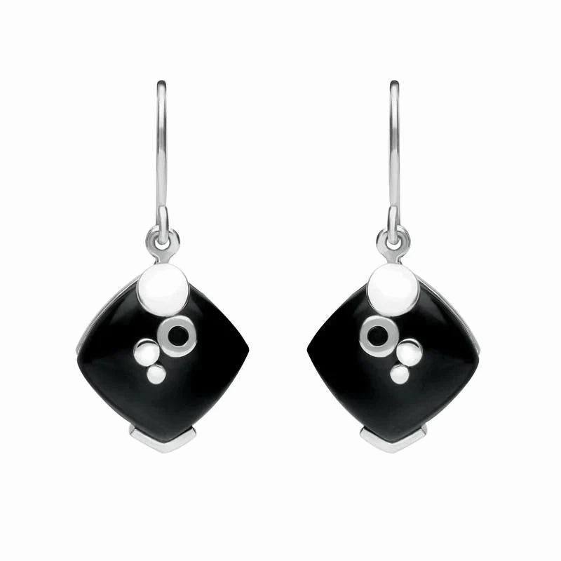 Sterling Silver Whitby Jet Square Bubble Detail Earrings