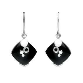 Sterling Silver Whitby Jet Square Bubble Detail Earrings