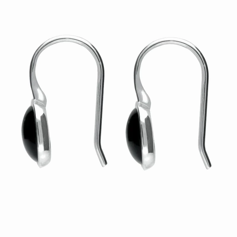 Sterling Silver Whitby Jet Stone Cushion Drop Earrings