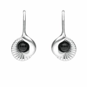 Sterling Silver Whitby Jet Stone Seashell Drop Earrings
