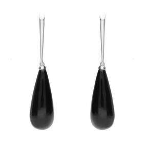Sterling Silver Whitby Jet Tapered Bomb Drop Earrings