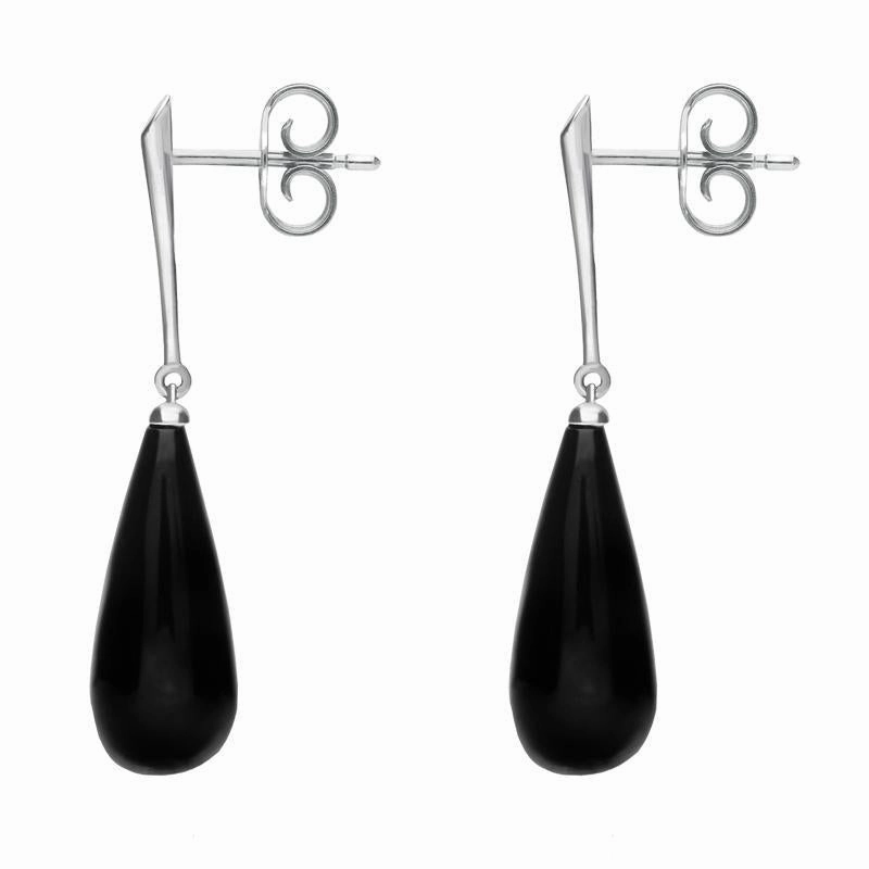 Sterling Silver Whitby Jet Tapered Bomb Drop Earrings