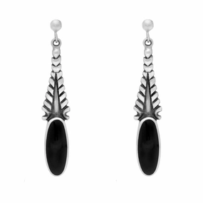 Sterling Silver Whitby Jet Tapered Flute Drop Earrings