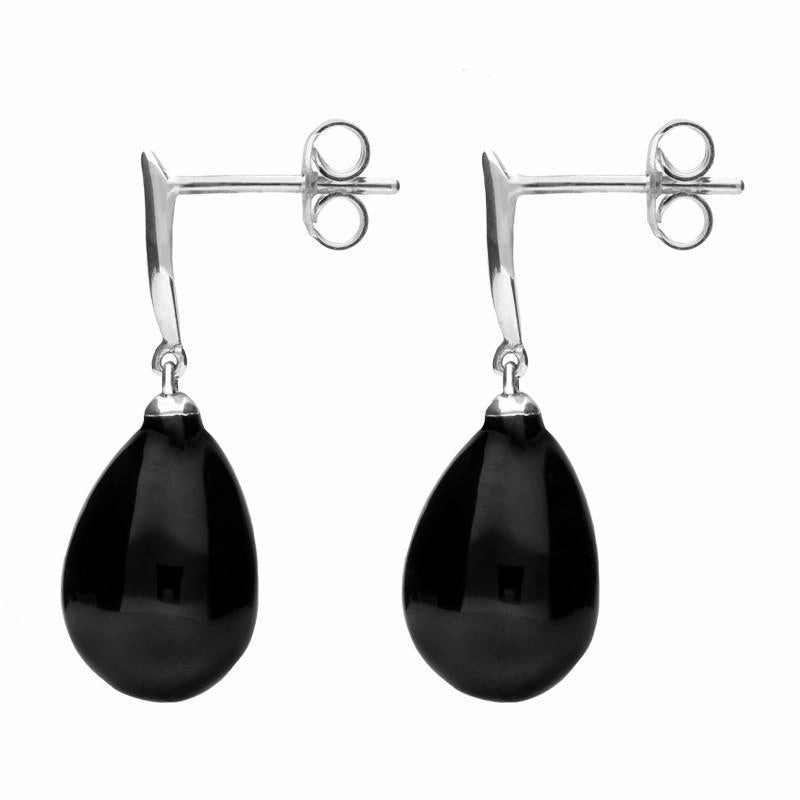 Sterling Silver Whitby Jet Tapered Top Pear Drop Stud Earrings