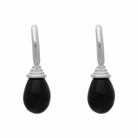 Sterling Silver Whitby Jet Tear Drop Hoop Earrings