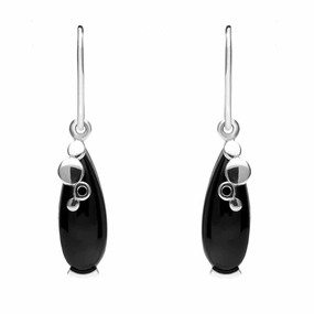 Sterling Silver Whitby Jet Teardrop Bubble Detail Earrings