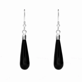 Sterling Silver Whitby Jet Teardrop Hook Earrings