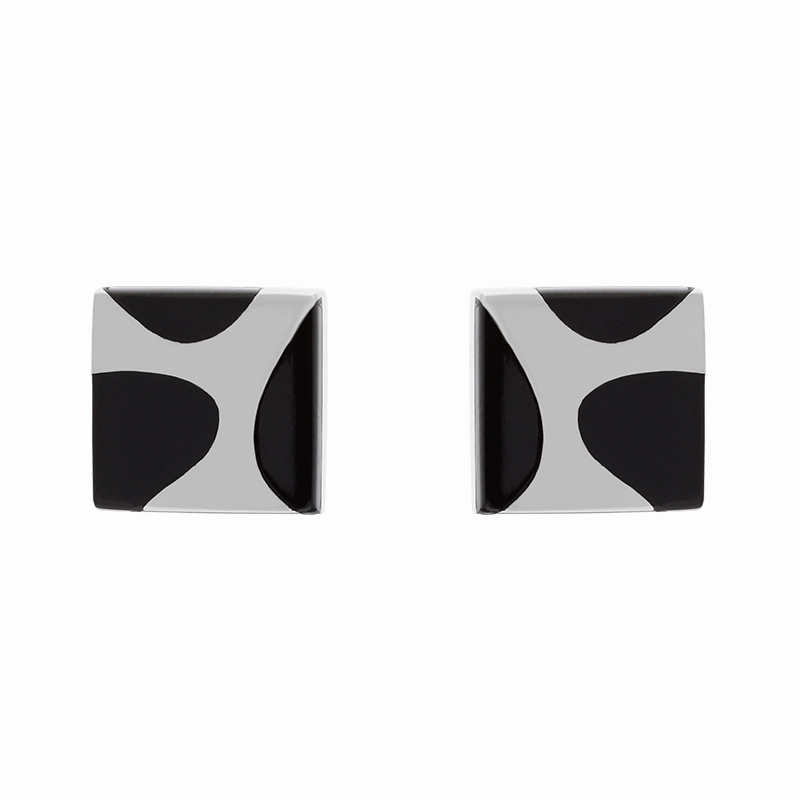 Sterling Silver Whitby Jet Three Stone Square Stud Earrings