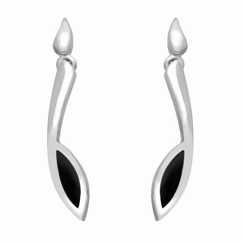 Sterling Silver Whitby Jet Toscana Long Marquise Drop Earrings