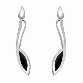 Sterling Silver Whitby Jet Toscana Long Marquise Drop Earrings