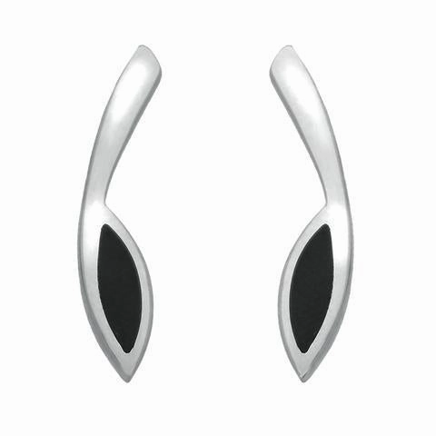 Sterling Silver Whitby Jet Toscana Long Marquise Stud Earrings