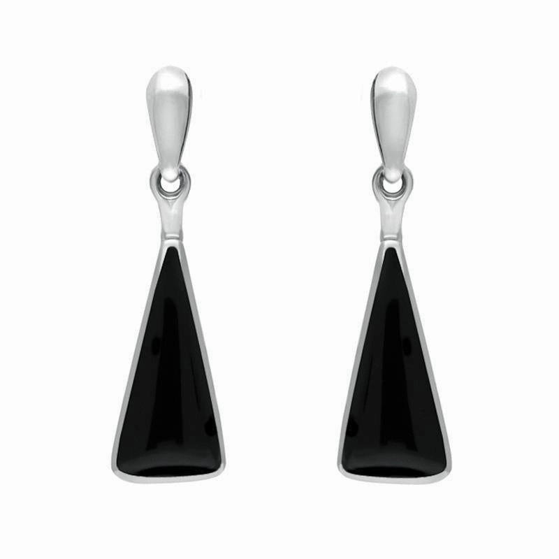 Sterling Silver Whitby Jet Triangle Drop Earrings