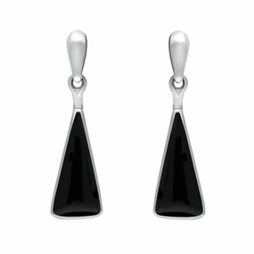 Sterling Silver Whitby Jet Triangle Drop Earrings