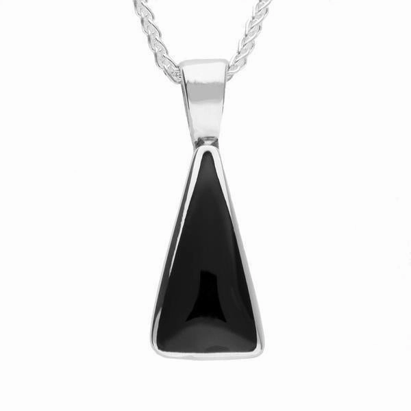 Sterling Silver Whitby Jet Triangle Drop Necklace and Earring Set