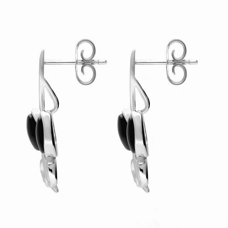 Sterling Silver Whitby Jet Two Stone Butterfly Drop Earrings