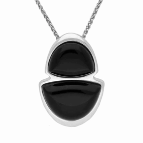 Sterling Silver Whitby Jet Two Stone Eclipse Necklace