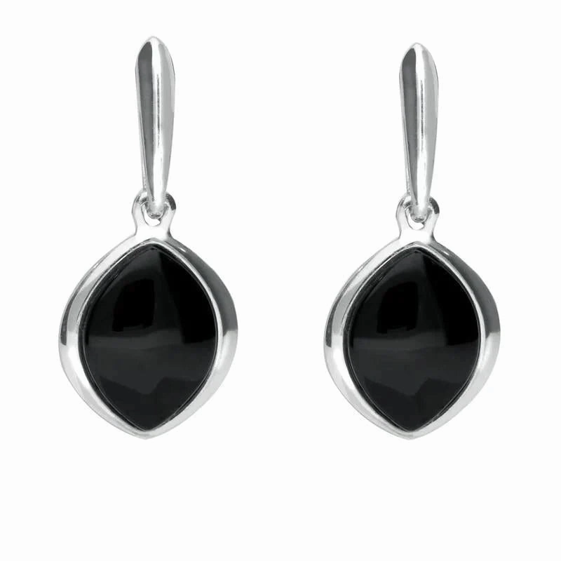 Sterling Silver Whitby Jet Wide Marquise Drop Earrings