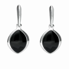 Sterling Silver Whitby Jet Wide Marquise Drop Earrings
