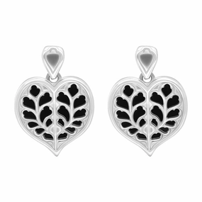 Sterling Silver Whitby Jet York Minster Heart Stud Drop Earrings