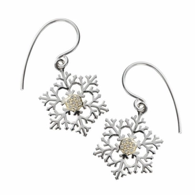 Sterling Silver White Cubic Zirconia Snowflake Drop Earrings
