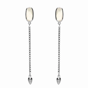 Sterling Silver White Mother Of Pearl Lineaire Long Drop Stud Earrings