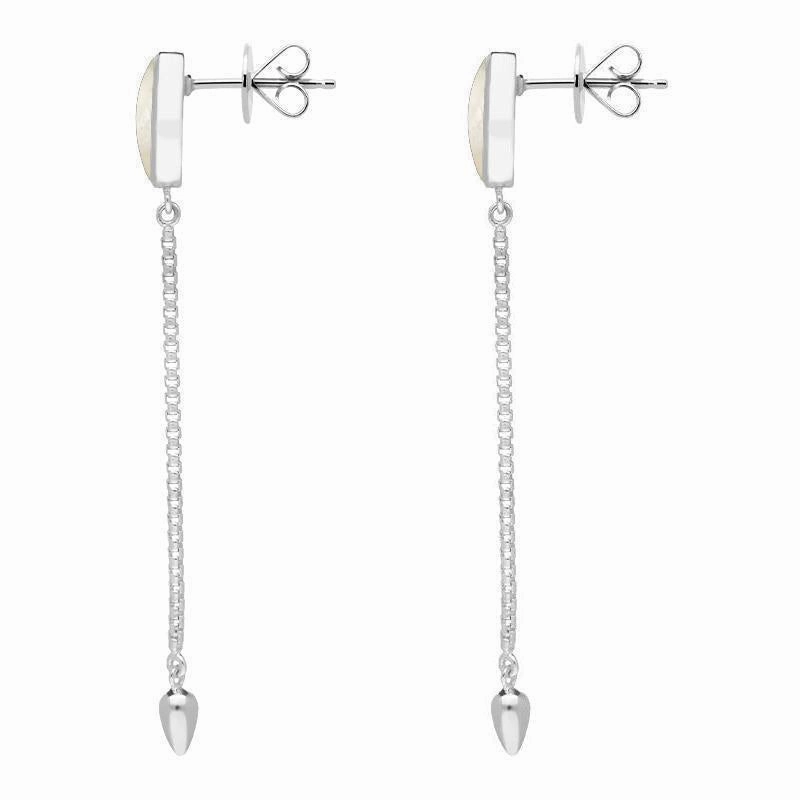 Sterling Silver White Mother Of Pearl Lineaire Long Drop Stud Earrings