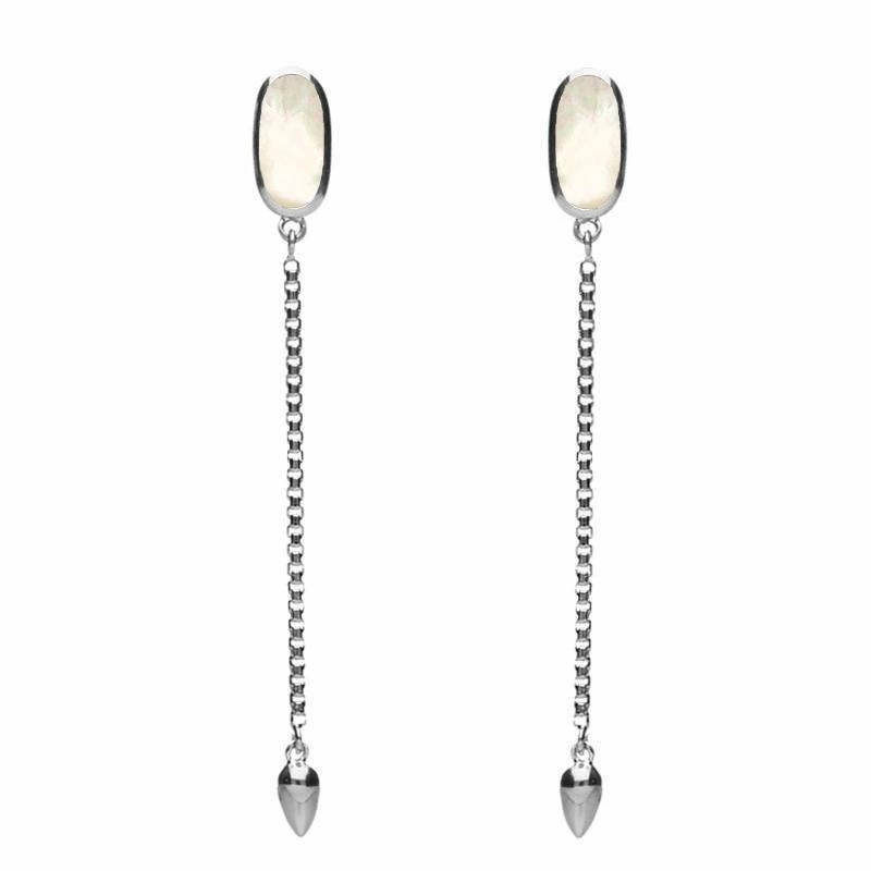 Sterling Silver White Mother Of Pearl Lineaire Long Drop Stud Earrings
