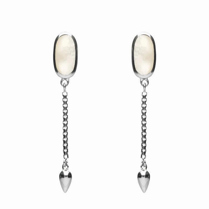 Sterling Silver White Mother of Pearl Lineaire Medium Drop Stud Earrings