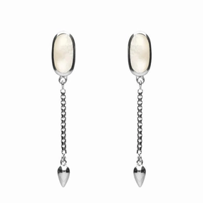 Sterling Silver White Mother of Pearl Lineaire Medium Drop Stud Earrings