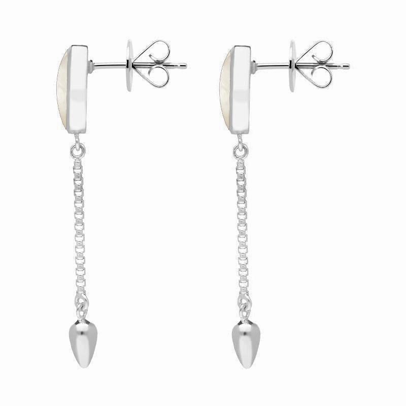 Sterling Silver White Mother of Pearl Lineaire Medium Drop Stud Earrings