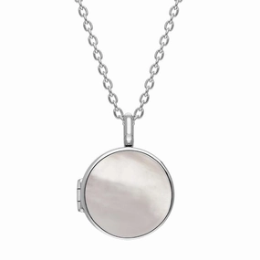 Sterling Silver White Mother of Pearl Small Round Locket