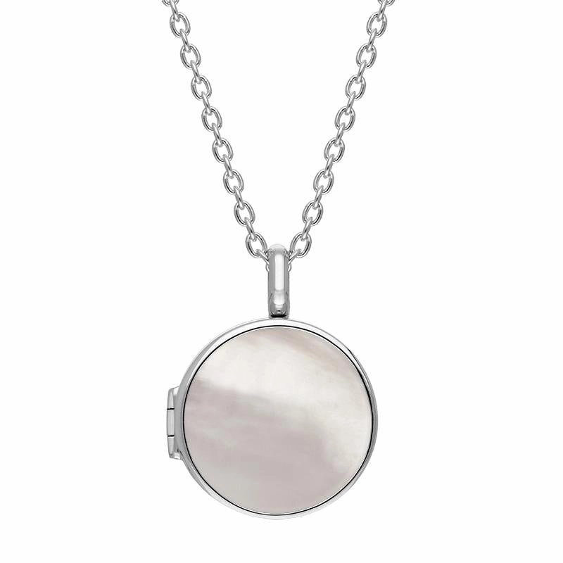 Sterling Silver White Mother of Pearl Small Round Locket