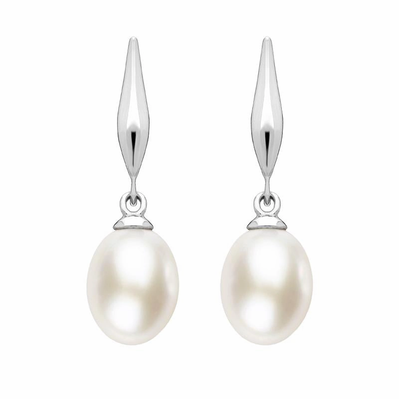 Sterling Silver White Pearl Drop Earrings