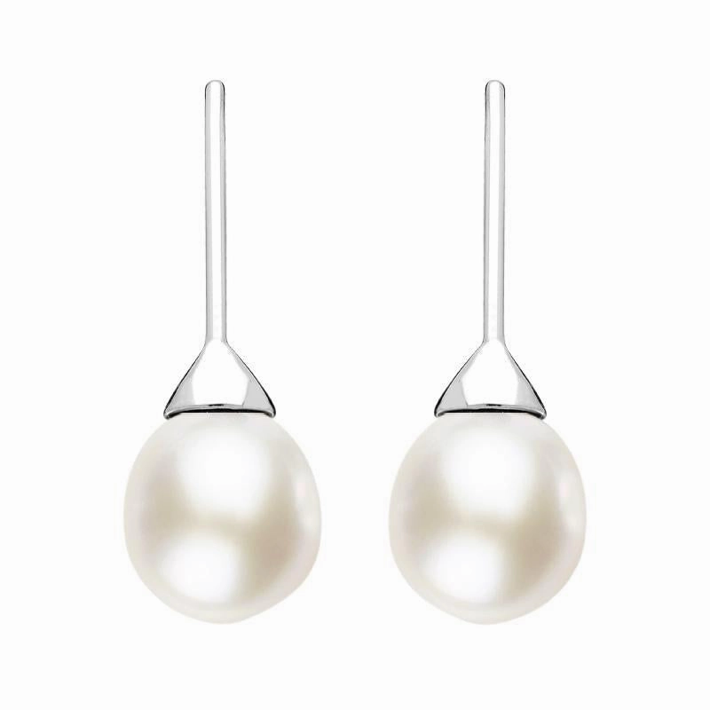 Sterling Silver White Pearl Hook Drop Earrings