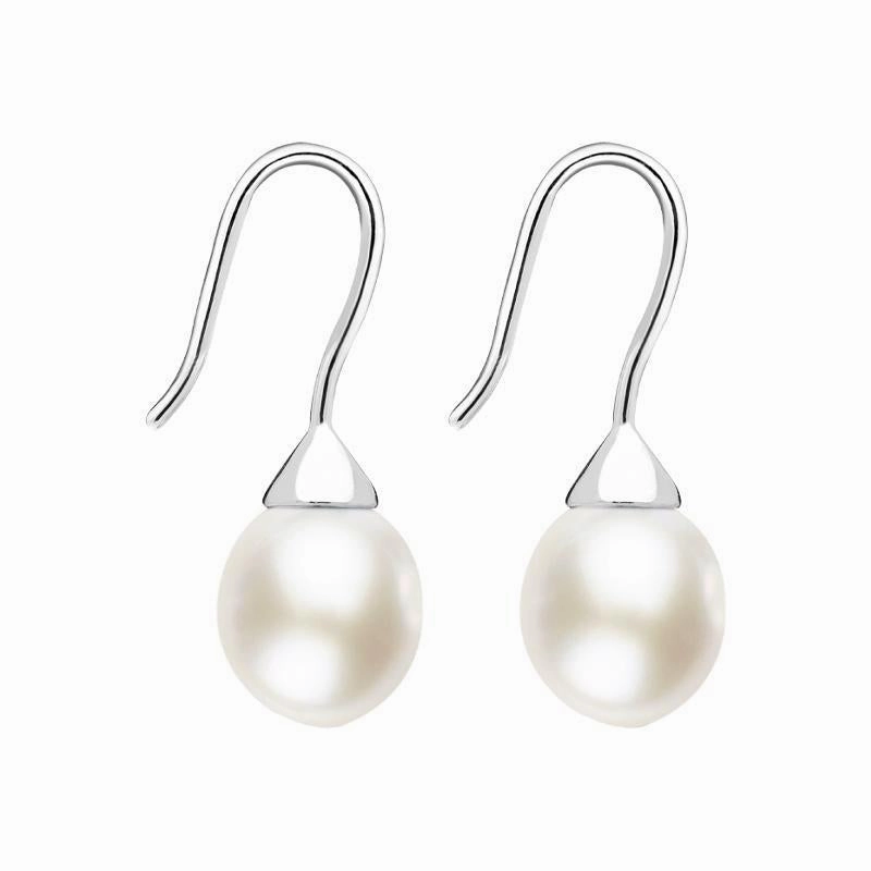 Sterling Silver White Pearl Hook Drop Earrings