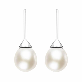 Sterling Silver White Pearl Hook Drop Earrings